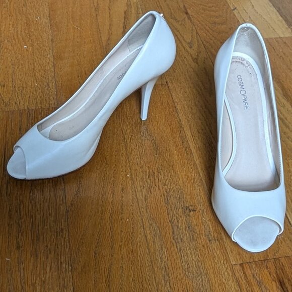 Cosmoparis Peep Toe Bridal Off White Ivory Leather Heels Size 9.5 - Picture 2 of 16